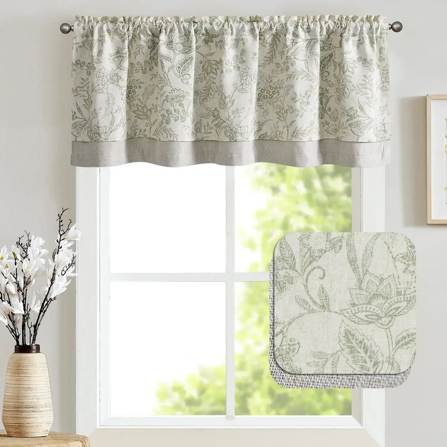 Vintage Botanical Scroll Double-Layer Valance - Jinchan Home