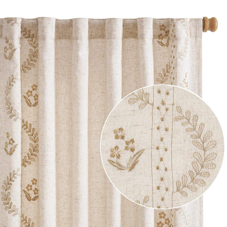 Vintage Lined Embroidered Botanical Border Curtains - Jinchan Home