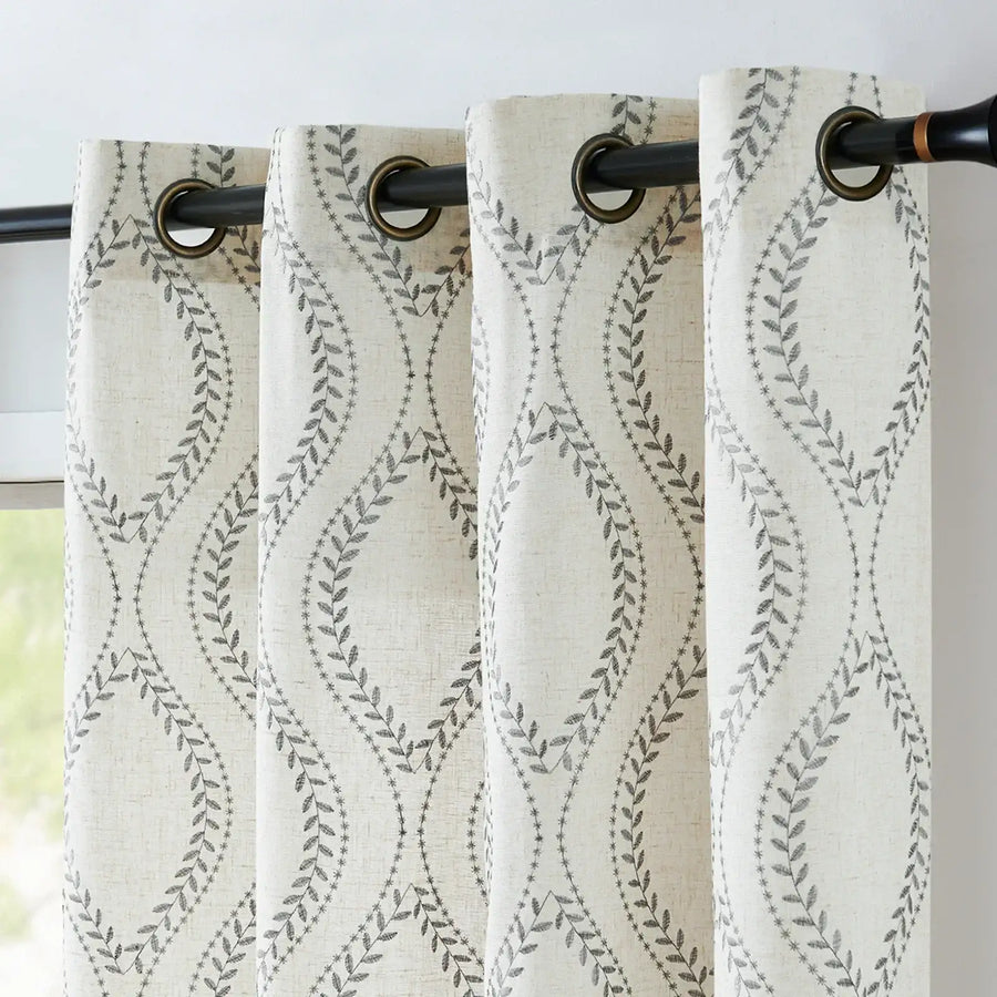 Boho Leaf Embroidered Geometric Curtains - Jinchan Home