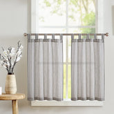 Striped Tab Top Linen Kitchen Curtains - Jinchan Home