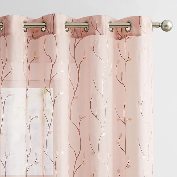 Leaf Embroidered Sheer Curtains - Jinchan Home