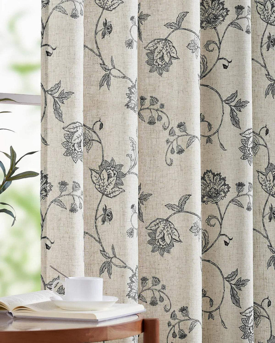 Poly-Linen Cross-Textured Iris Printed Curtains - Jinchan Home