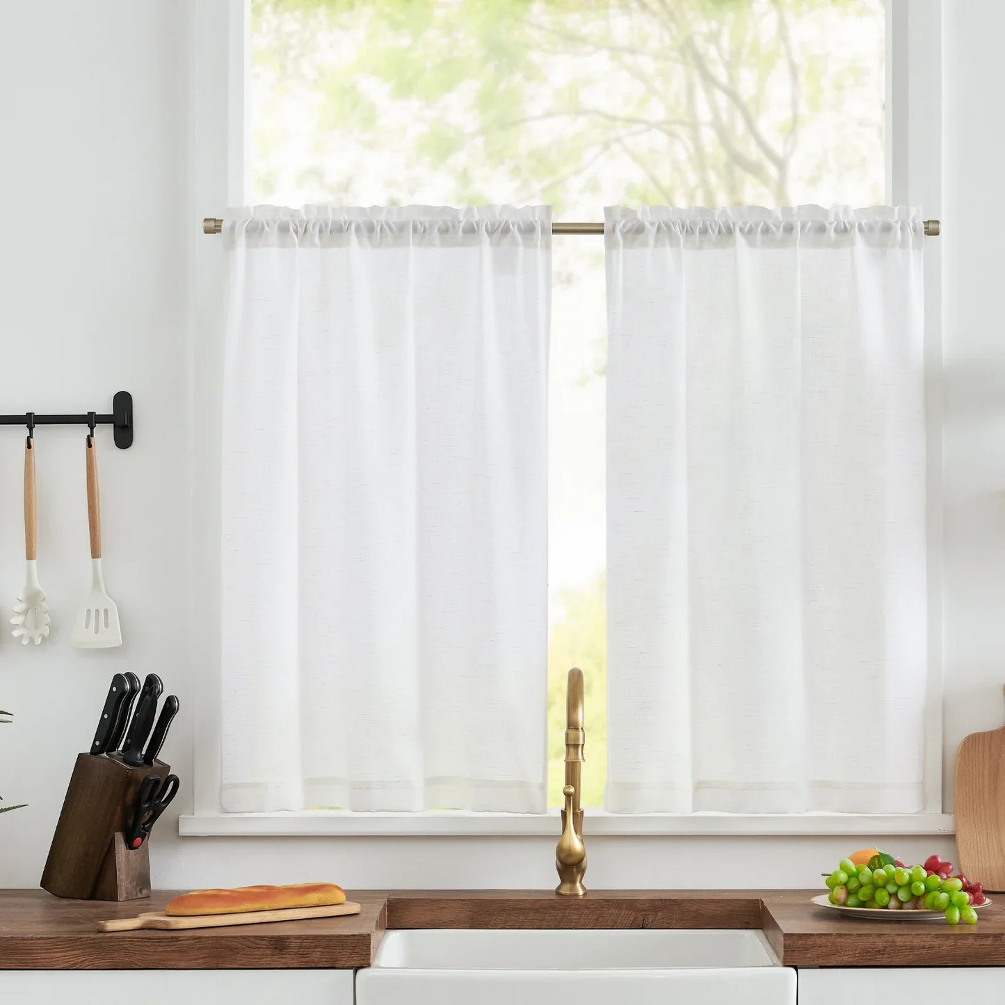 Linen Blend Solid Kitchen Curtains - Jinchan Home