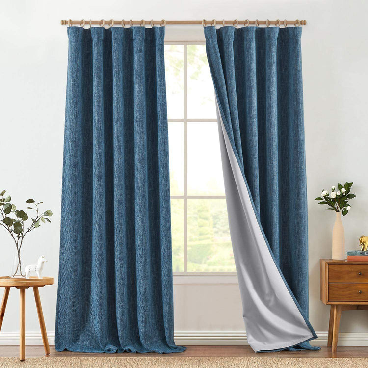 Textured Linen-Blend Solid Lined 3-in-1 Curtains - Jinchan Home