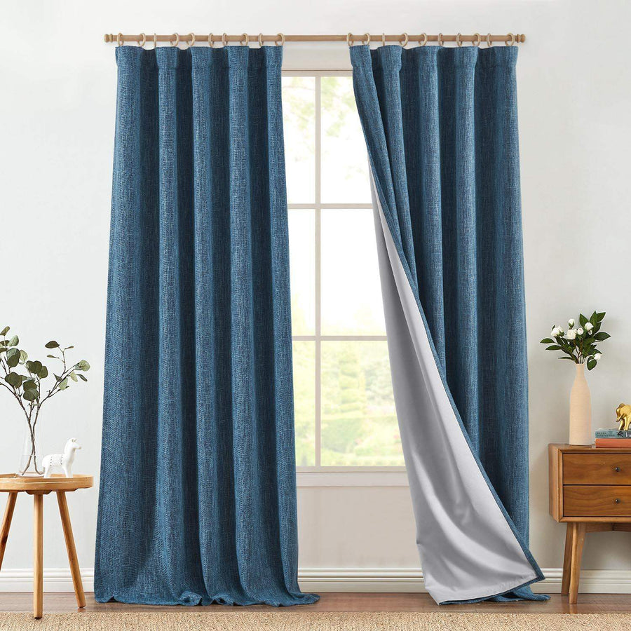Textured Linen-Blend Solid Lined 3-in-1 Curtains - Jinchan Home