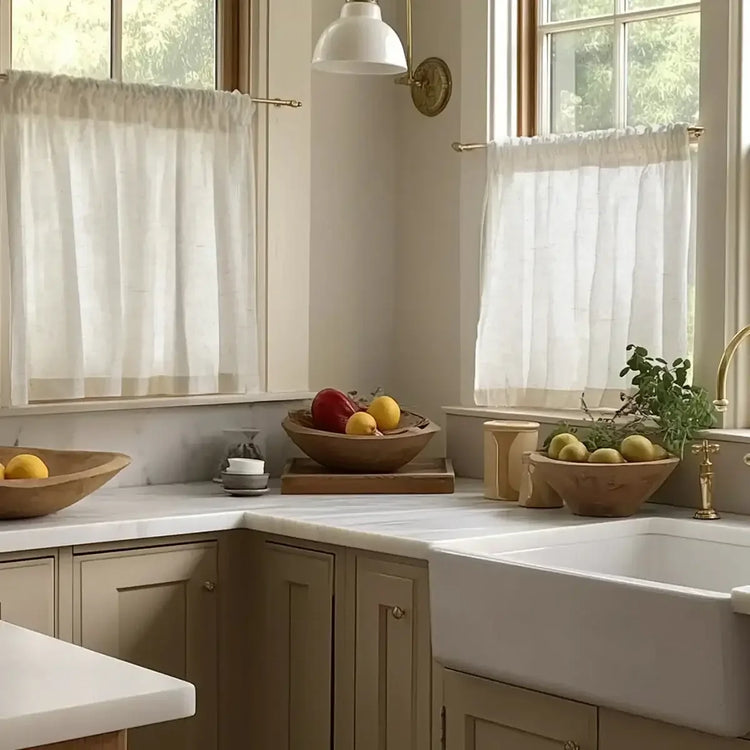 Light Solid Lined Kitchen Curtains - Jinchan Home