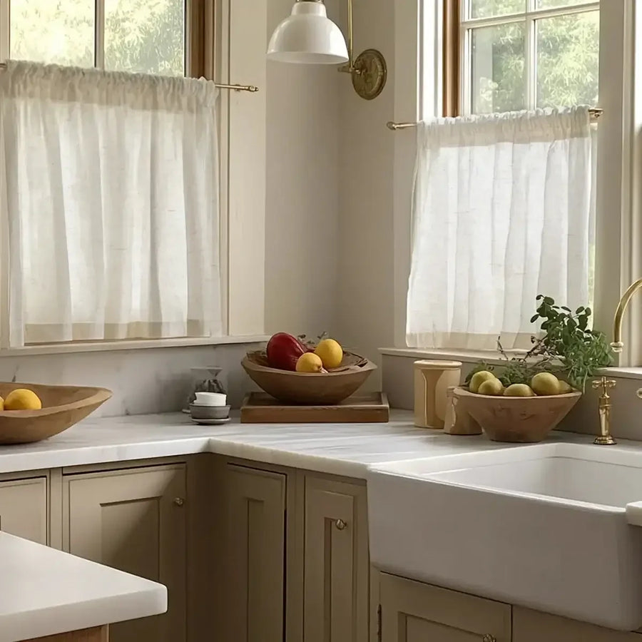 Light Solid Lined Kitchen Curtains - Jinchan Home