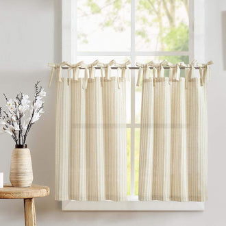 
                    
                      Tie Top Striped Linen Kitchen Curtains - Jinchan Home
                    
                  