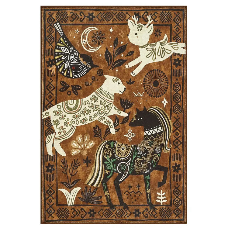 Boho Tribal Woodland Animal Rug - Jinchan Home