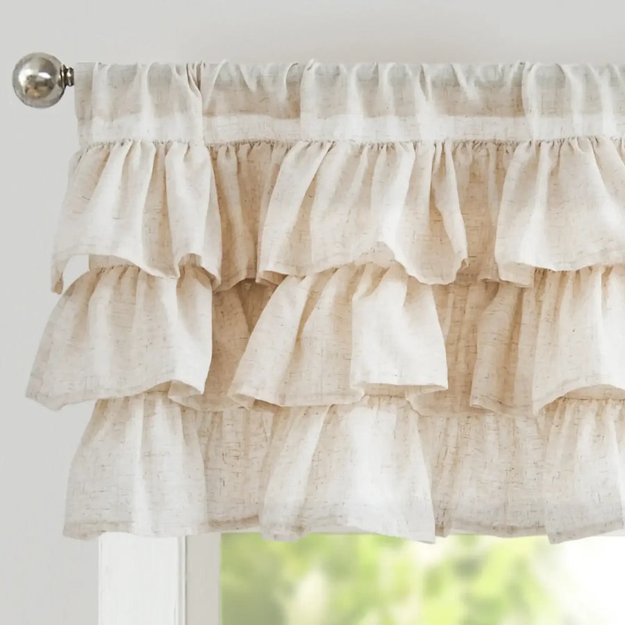 Layered Linen Ruffle Window Valance - Jinchan Home