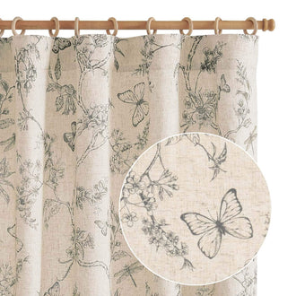 Floral Butterfly Linen Blend Lined Curtains - Jinchan Home