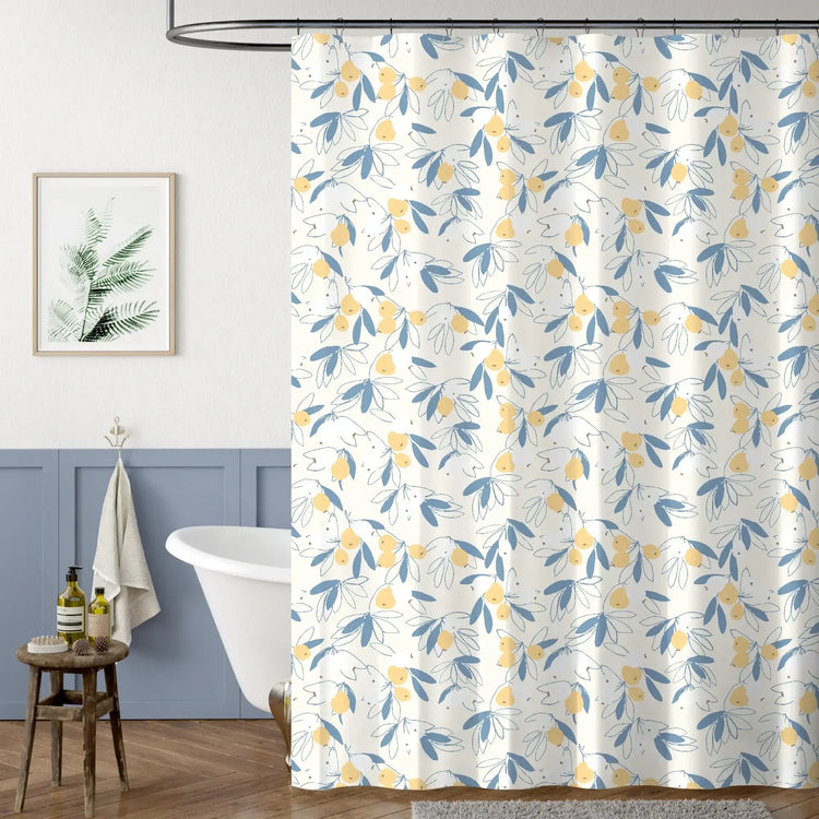 Loquat Branch & Fruit Pattern Shower Curtain - Jinchan Home