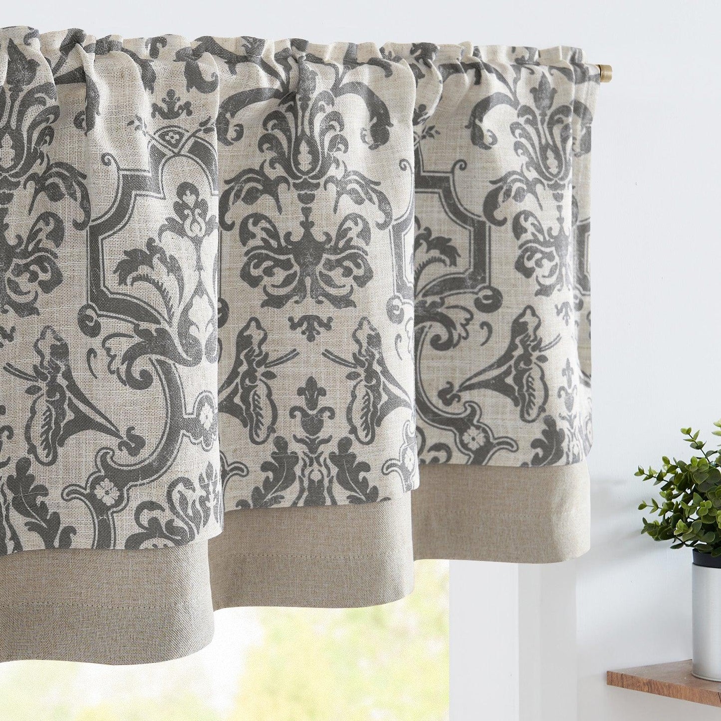 Linen Damask Medallion Valance - Jinchan Home