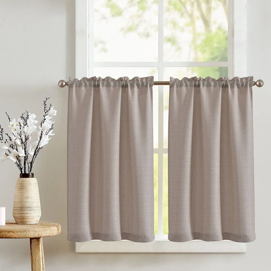 Solid Textured Network Polyester Kitchen Curtains - Jinchan Home