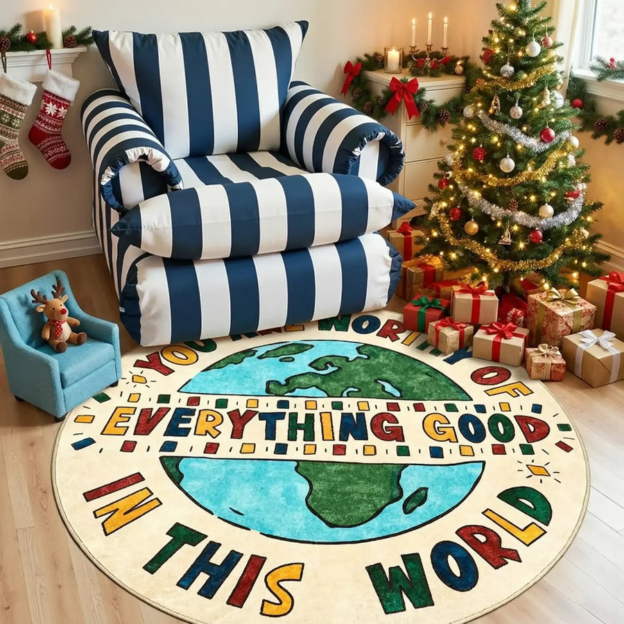 You Are Worthy Global Kids Round Rug - Jinchan Home