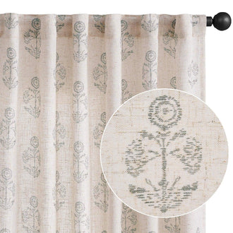 Linear Mini Floral and Leaf Linen Curtains - Jinchan Home