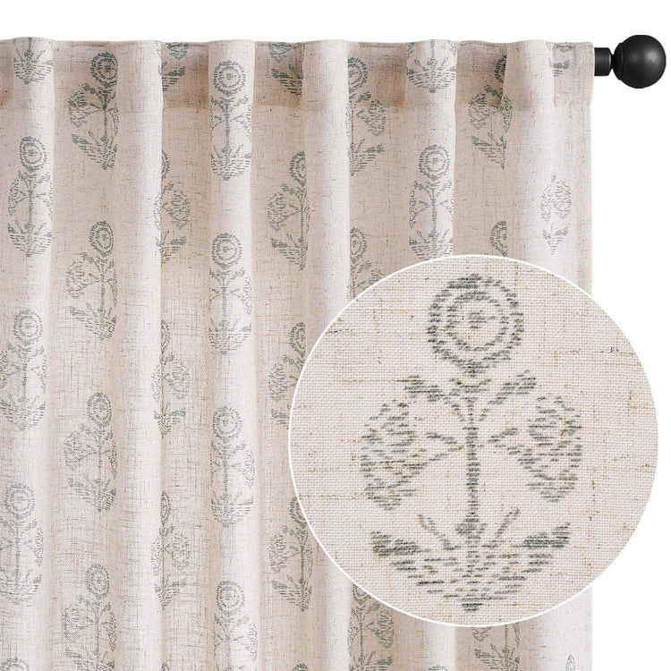 Linear Mini Floral and Leaf Linen Curtains - Jinchan Home