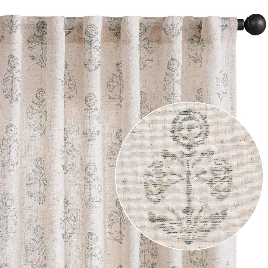 Linear Mini Floral and Leaf Linen Curtains - Jinchan Home