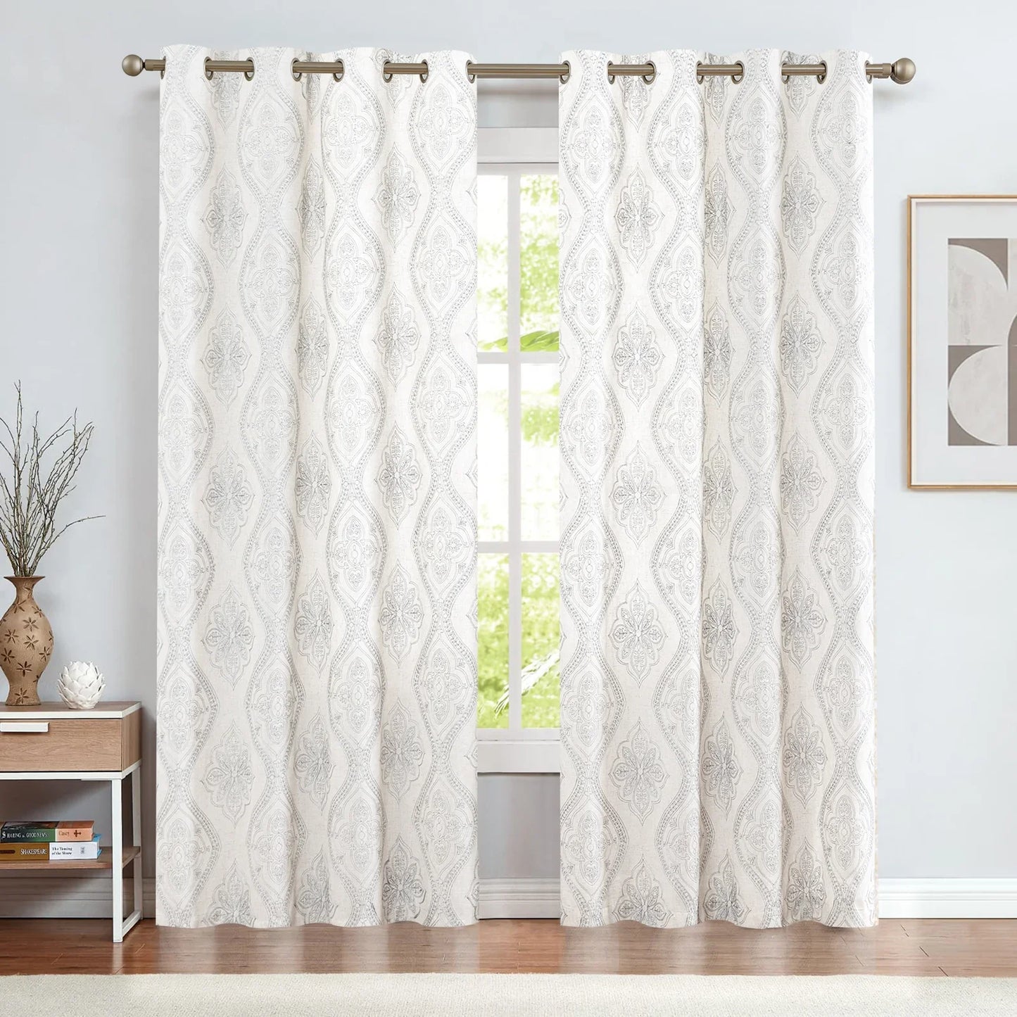 Embroidered Paisley Grommet Curtains - Jinchan Home