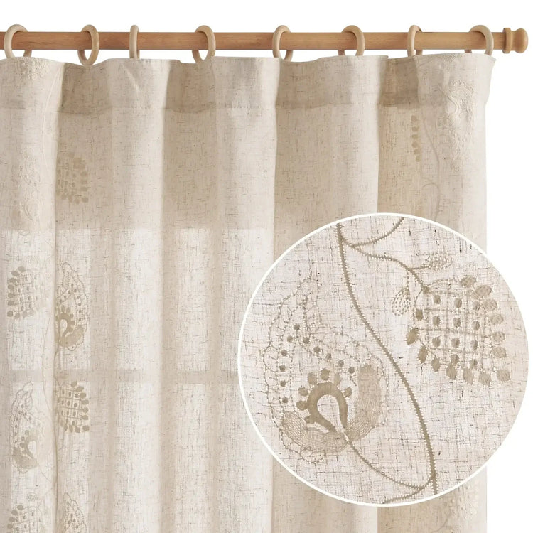 Nut Pattern Embroidered 3-in-1 Rod Pocket Curtains - Jinchan Home