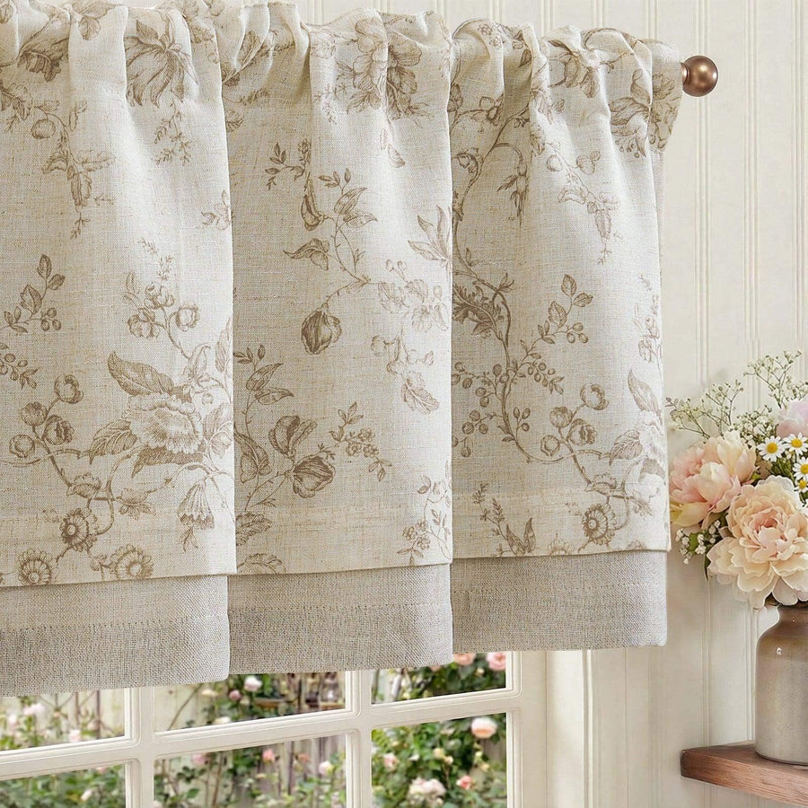 Vintage Rose Print Linen-Blend Rod Pocket Valance - Jinchan Home