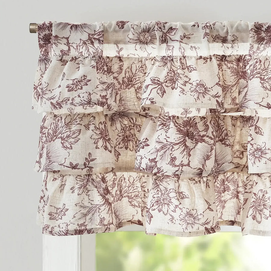 Peony Print Linen-Blend Waterfall Valance - Jinchan Home