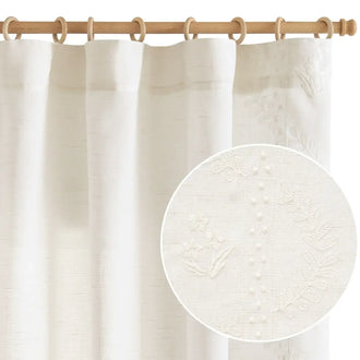Embroidered Vine Floral Linen Curtains - Jinchan Home