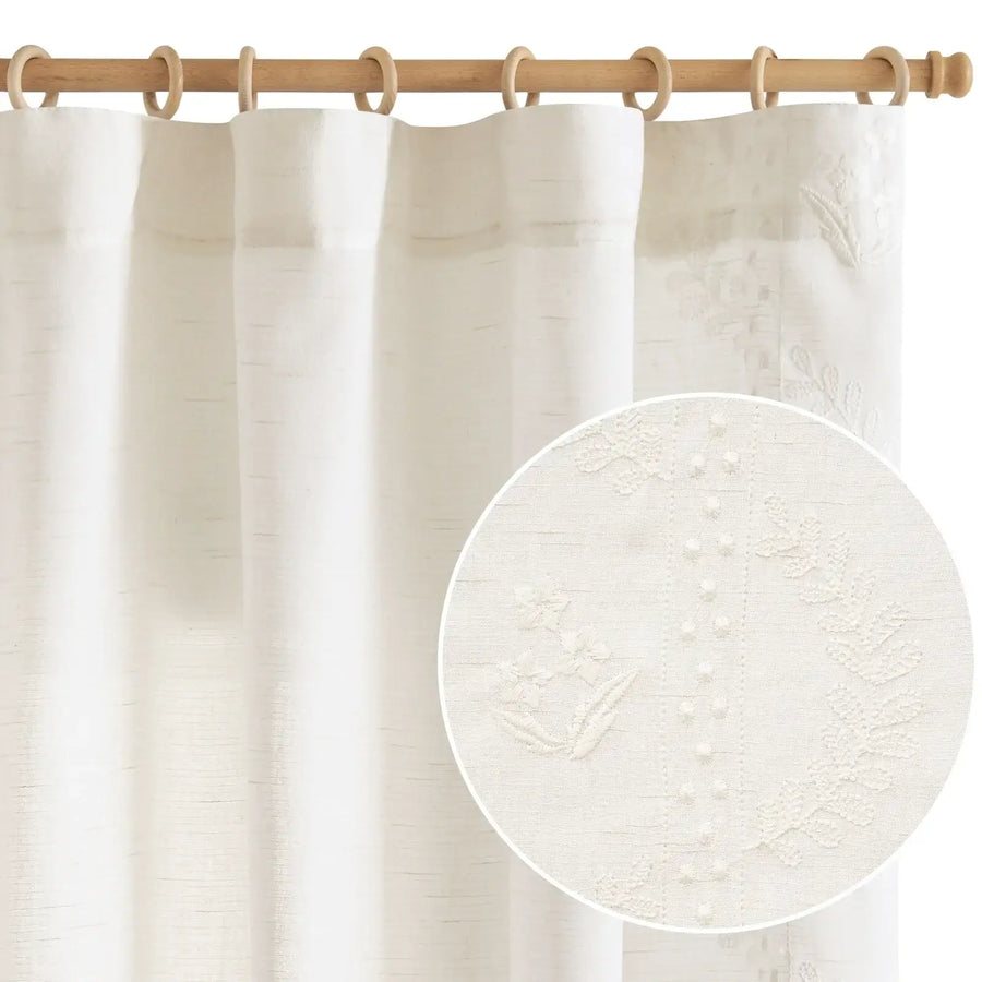 Embroidered Vine Floral Linen Curtains - Jinchan Home