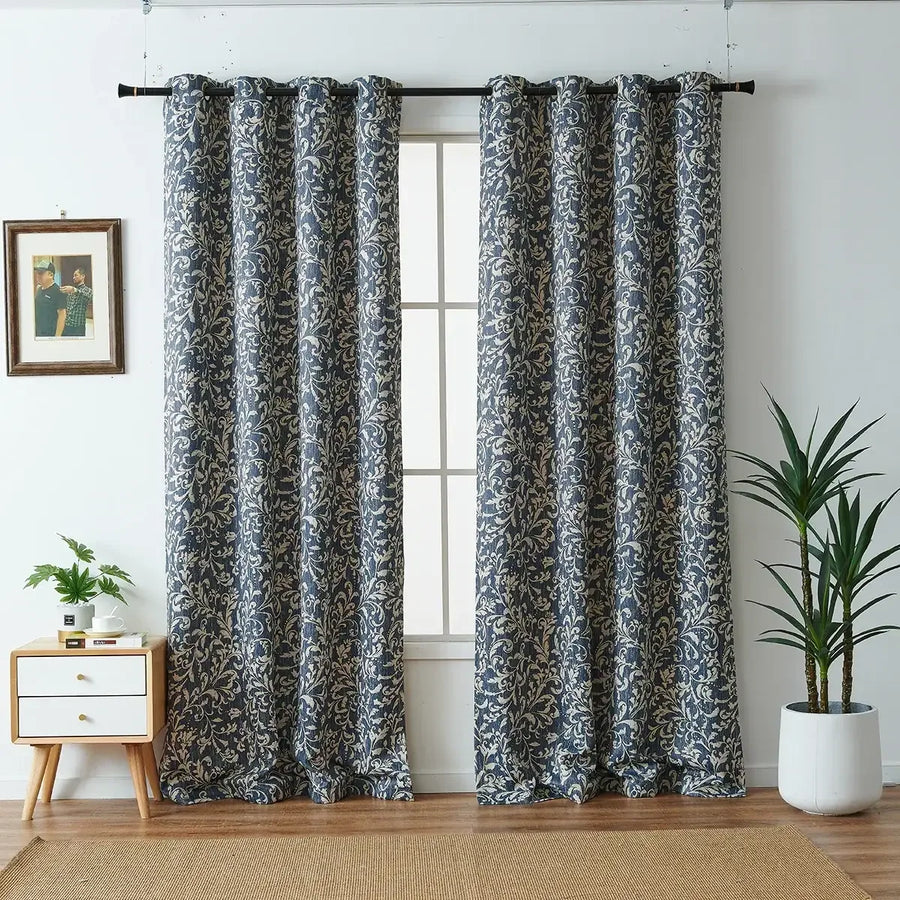 Vintage Scrollwork Damask Curtains - Jinchan Home