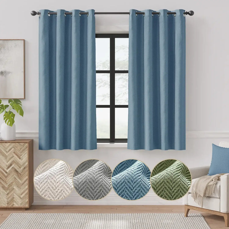 Herringbone Weave Solid Grommet Curtains - Jinchan Home