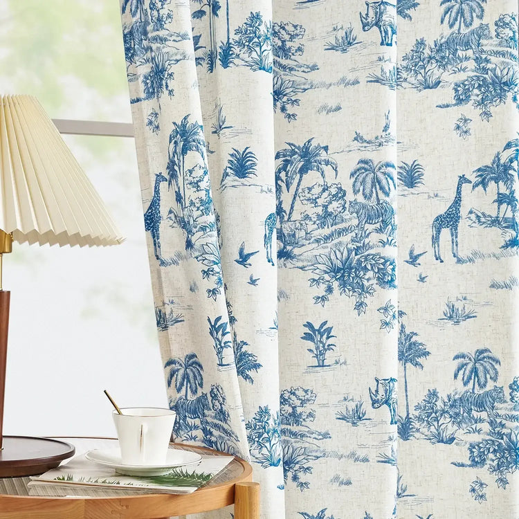 Jungle Safari Vintage Toile Print Grommet Curtains - Jinchan Home