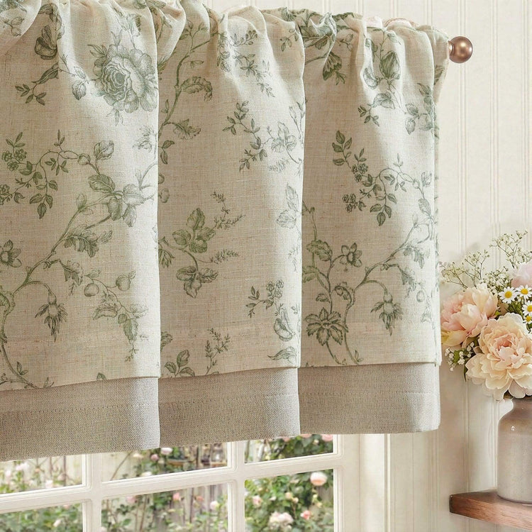 Vintage Rose Print Linen-Blend Rod Pocket Valance - Jinchan Home