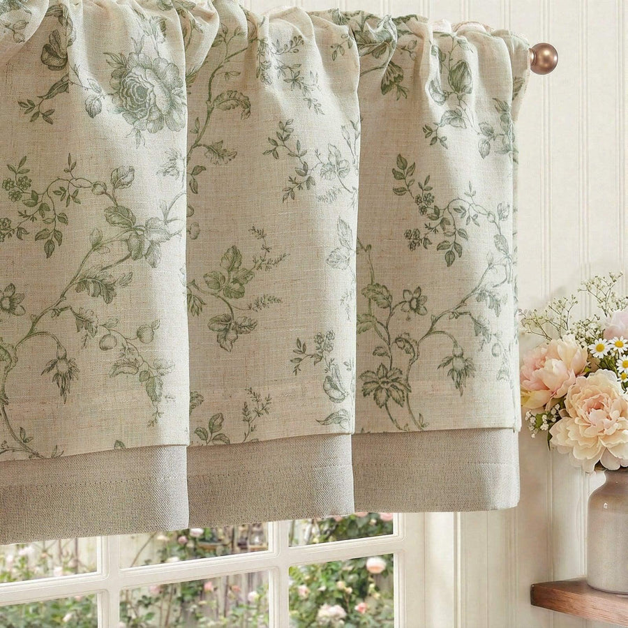 Vintage Rose Print Linen-Blend Rod Pocket Valance - Jinchan Home