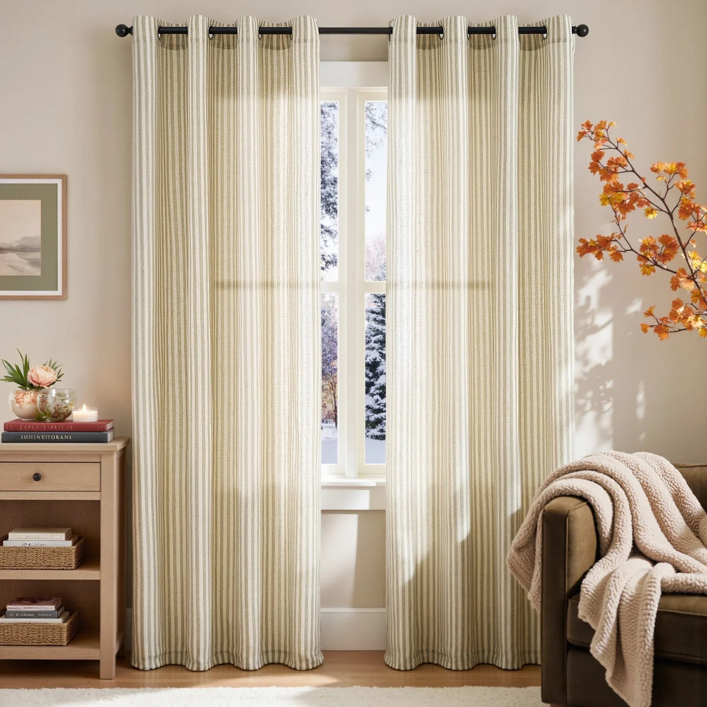 Fine-Striped Linen Blend Grommet Curtains - Jinchan Home