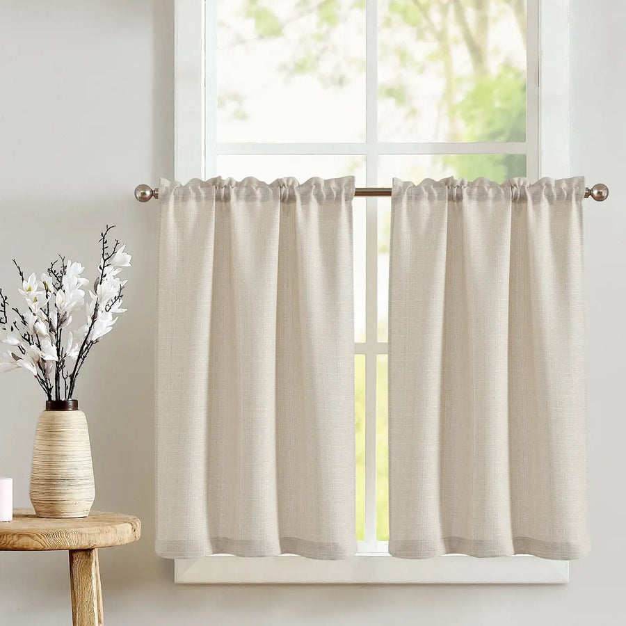 Solid Textured Network Polyester Kitchen Curtains - Jinchan Home