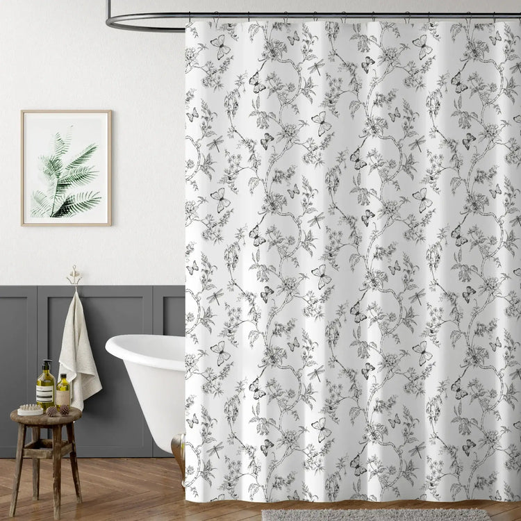 Botanical & Butterfly Dragonfly Pattern Shower Curtain - Jinchan Home