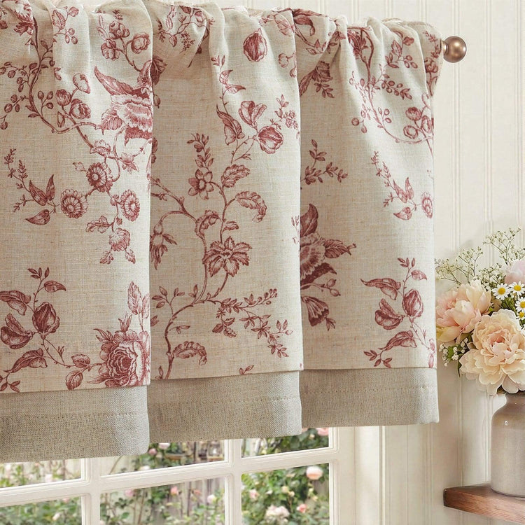 Vintage Rose Print Linen-Blend Rod Pocket Valance - Jinchan Home