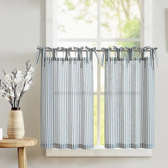 
                    
                      Tie Top Striped Linen Kitchen Curtains - Jinchan Home
                    
                  