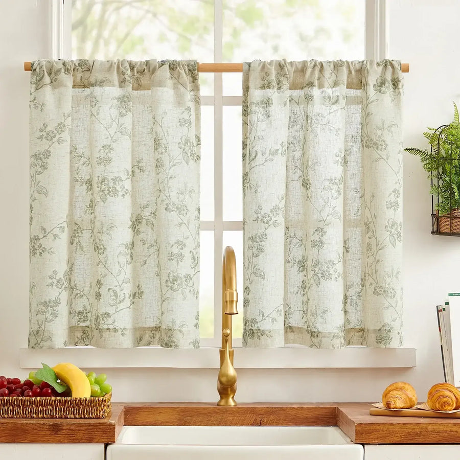 Bloom Vine Rod Pocket Kitchen Curtains - Jinchan Home