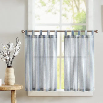 
                    
                      Striped Tab Top Linen Kitchen Curtains - Jinchan Home
                    
                  