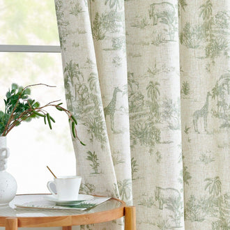 Jungle Safari Vintage Toile Print Grommet Curtains - Jinchan Home