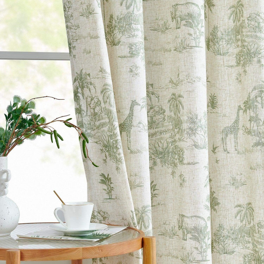 Jungle Safari Vintage Toile Print Grommet Curtains - Jinchan Home