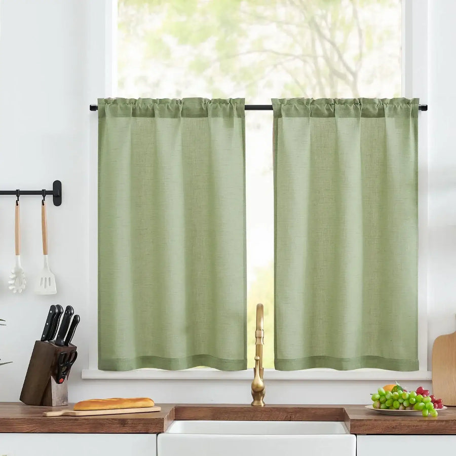 Linen Blend Solid Kitchen Curtains - Jinchan Home