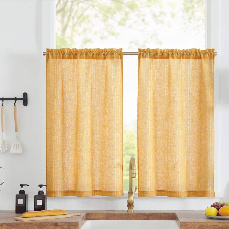 Dark Boho Stripe Linen Kitchen Curtains - Jinchan Home