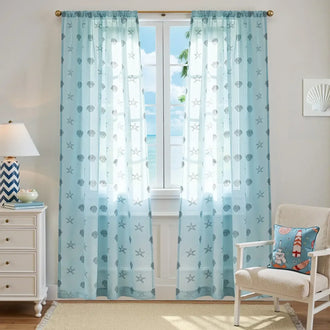
                    
                      Starfish & Seashell Coastal Sheer Curtains - Jinchan Home
                    
                  