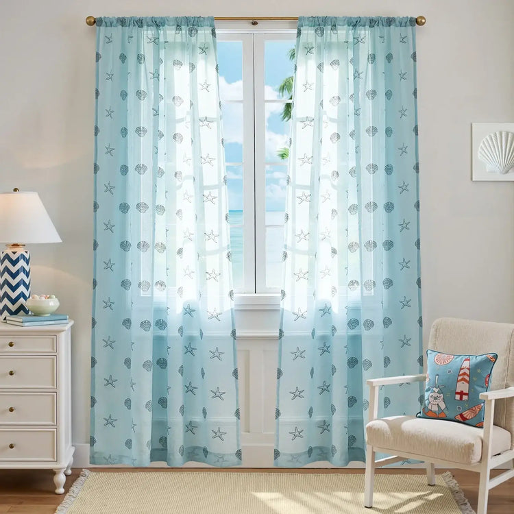 Starfish & Seashell Coastal Sheer Curtains - Jinchan Home