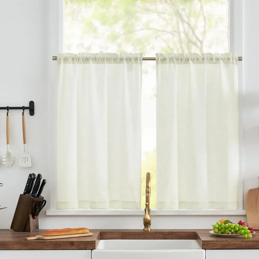 Linen Blend Solid Kitchen Curtains - Jinchan Home