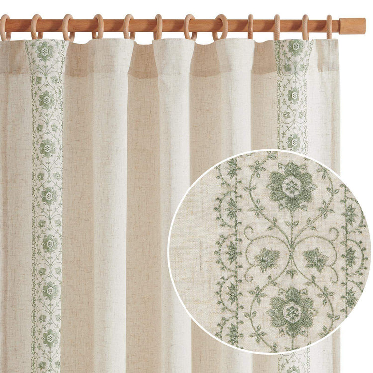 Floral Embroidered Linen Blend Curtains - Jinchan Home