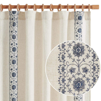 Floral Embroidered Linen Blend Curtains - Jinchan Home