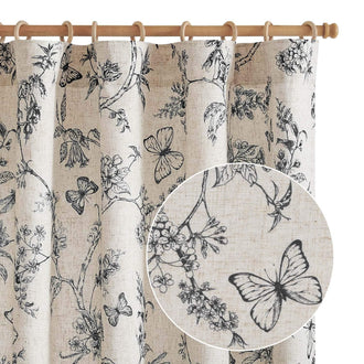 Floral Butterfly Linen Blend Lined Curtains - Jinchan Home